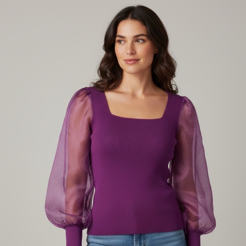NWT House of Harlow 1960 Purple Long Puff Sleeve Blouse Top Size Small $145